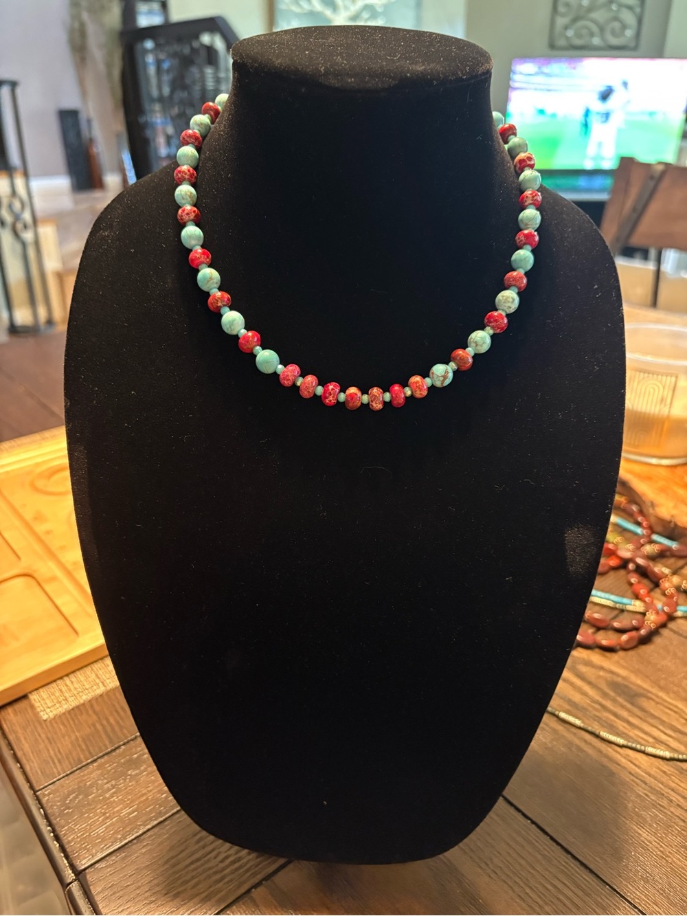Turquoise Red Jasper Necklace Boho Southwestern Western Artisan - Picture 3 of 4